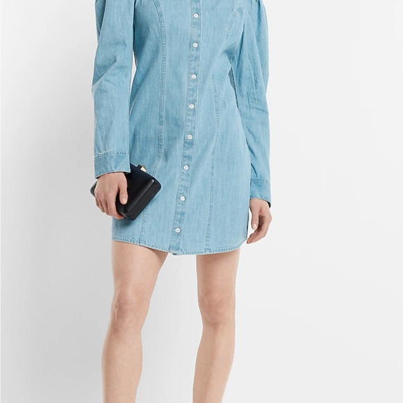 Expresss Denim Puff Sleeves button up dress- S - Picture 4 of 12